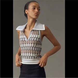 Anthropologie Maeve Striped Halter Polo Sweater Tank Size Large
